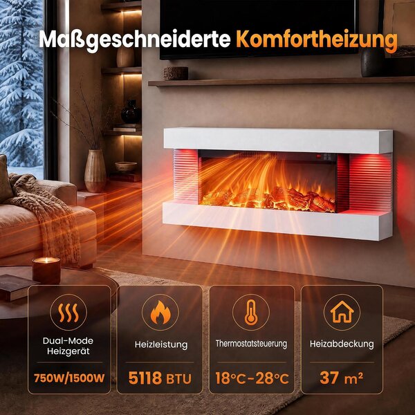COSTWAY Elektrický krb, 32 palců, třístranný, dekorativní krb s topným výkonem 750W/1500W, nástěnný krb s LED osvětlením, 3D efekt plamenů, 12 barev plamenů a časovač