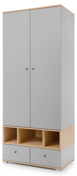 Šatní skříň ORO OR1 | 80 cm | s šatní tyčí, policí a zásuvkami | šedá/dub piškotový