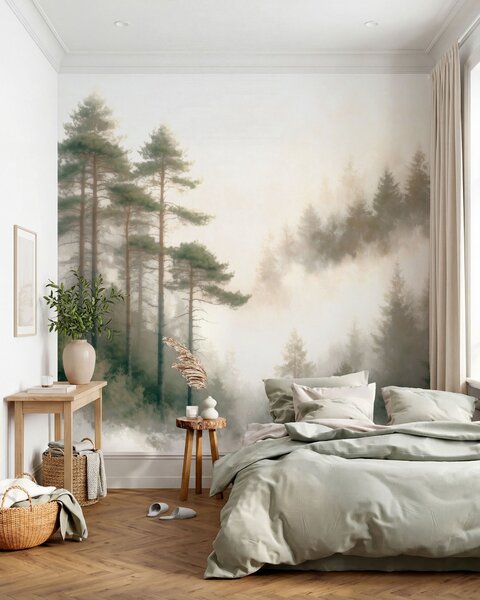 Fototapety Ranní borový les ve stylu akvarelu, Fototapety příroda, w09916 : uwalls.cz