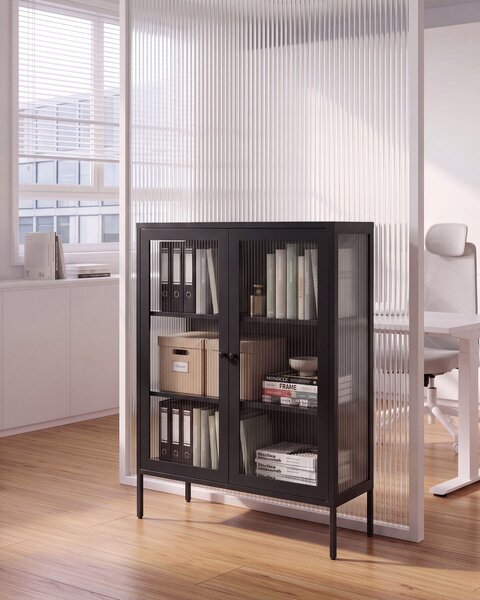 Prosklená komoda LERRYN Kov 90 cm Černá