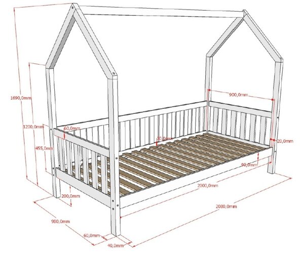Vipack Dřevěná dětská postel Cabane 90 x 200 cm
