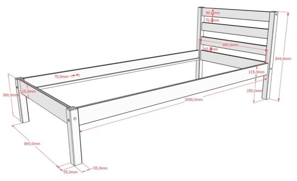 Vipack Dřevěná postel Pino 90 x 200 cm