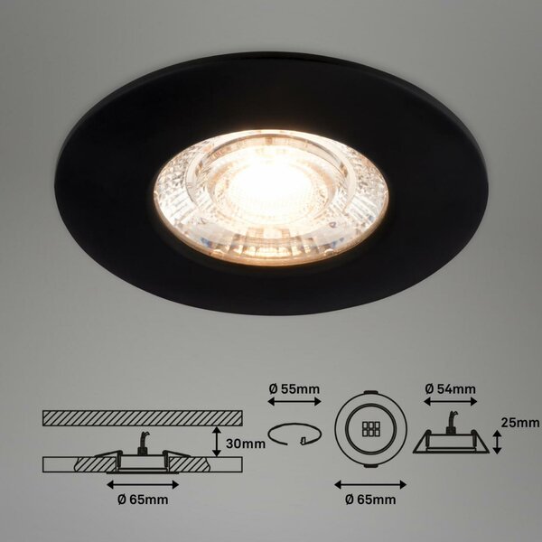 BRILONER 3ks sada LED vestavné svítidlo, 6,5 cm, 3x 3,6W, 350lm, černá BRI 7606035