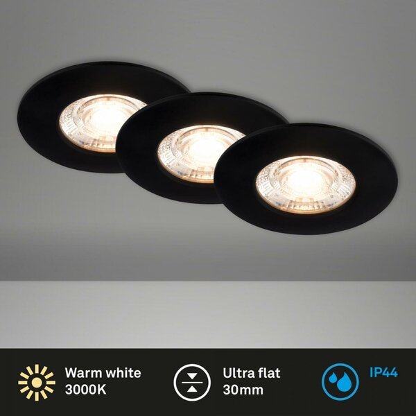 BRILONER 3ks sada LED vestavné svítidlo, 6,5 cm, 3x 3,6W, 350lm, černá BRI 7606035