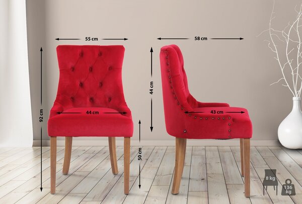 Jídelní židle Aberdeen - samet, dřevěné nohy antik světlé - Červená