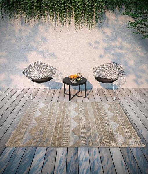 Koberce do interiéru i exteriéru, moderní, plochý vzor, boho, etno, Oeko-Tex, odolný vůči povětrnostním vlivům a UV záření, vhodný na balkon, terasu, do zahrady, barva: přírodní hnědá, rozměry: 115x170 cm