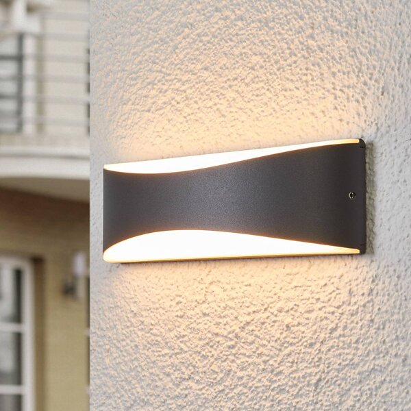Lucande Venkovní nástěnné svítidlo LED Akira, antracit, kov, 23 cm, Černá, Hliník, Moderní