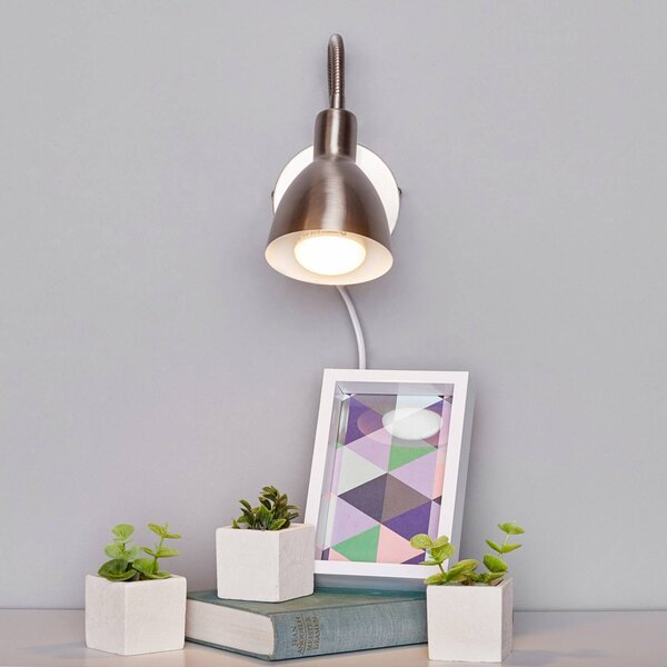 Lindby Nástěnné svítidlo Amrei, barva niklu, 42 cm, zástrčka, stmívatelné, stmívatelný, Hliník / šedá / zinek, Obývací pokoj / jídelna, kov, Moderní