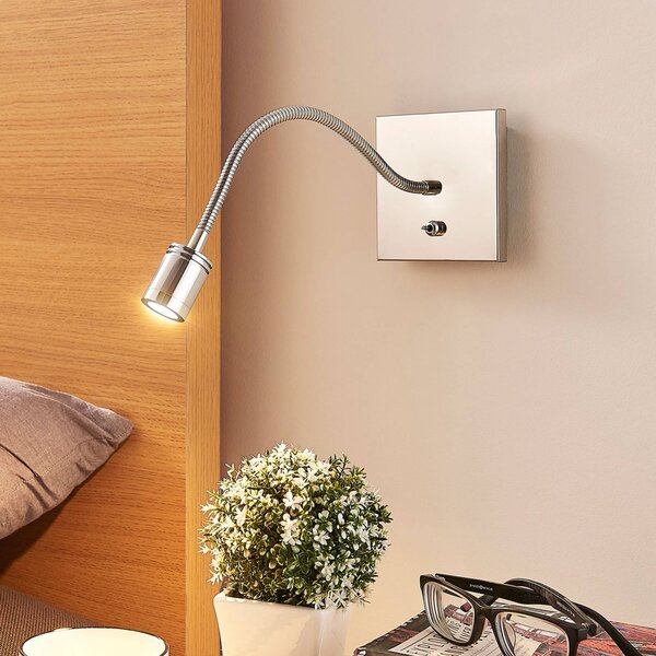 Lindby Chromované nástěnné čtecí osvětlení Berfin, LED, Chrom / stříbro, Ložnice, kov, Moderní