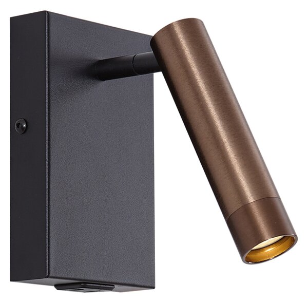 Moderní nástěnná lampa černá s tmavě bronzovou nastavitelná s USB-C - Croft