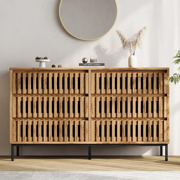Komoda, 6 zásuvek, úzká, 5 nohou, barva dřeva, moderní design