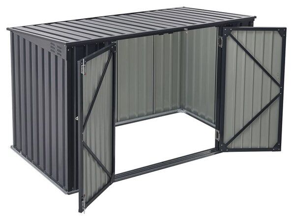 Kovový přístřešek, 3 popelnice, výklopné víko, 200×105×128cm