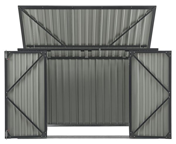 Kovový přístřešek, 3 popelnice, výklopné víko, 200×105×128cm