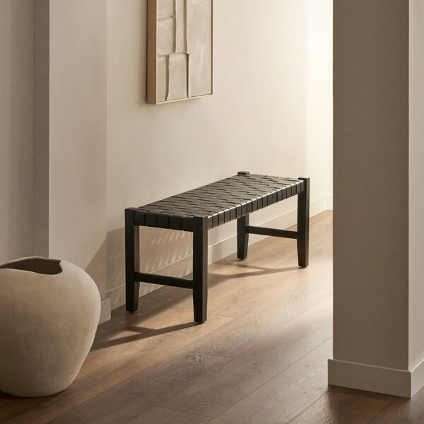 Kave Home Černá kožená lavice Calixta 120 cm