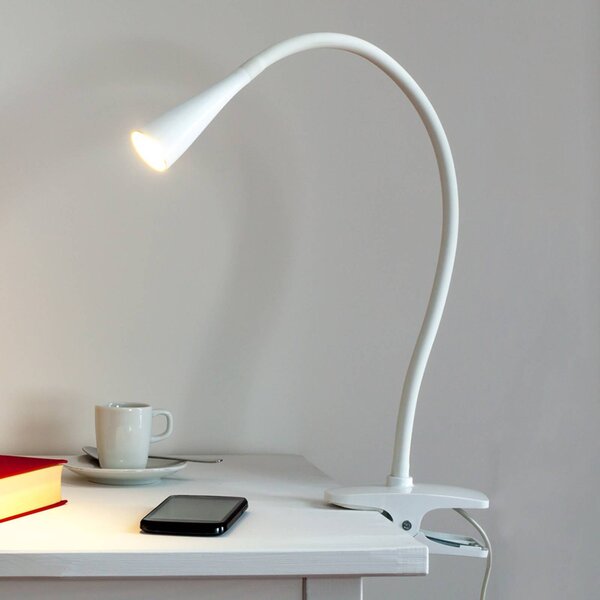 Lindby LED svítidlo Baris, bílé, výška 44 cm, 3000K, Bílá / opál, Pracovna / kancelář, kov, Moderní