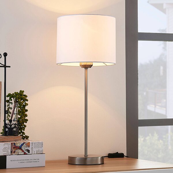 Lindby Stolní lampa Annatina, bílá, nikl, výška 48 cm, textil, Hliník / šedá / zinek, Ložnice, Textil / tkanina / hedvábí, Moderní