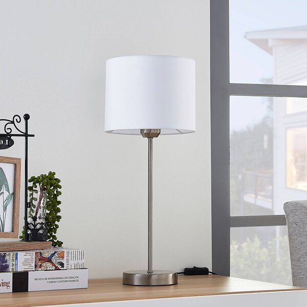 Lindby Stolní lampa Annatina, bílá, nikl, výška 48 cm, textil, Hliník / šedá / zinek, Ložnice, Textil / tkanina / hedvábí, Moderní