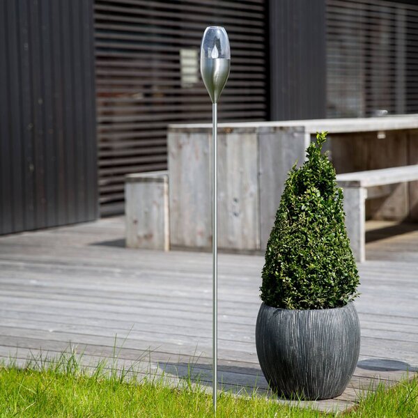 Lindby LED solární lampa Jari, výška 122 cm, nerezová ocel, čirá, Hliník / šedá / zinek, Nerezová ocel, Moderní