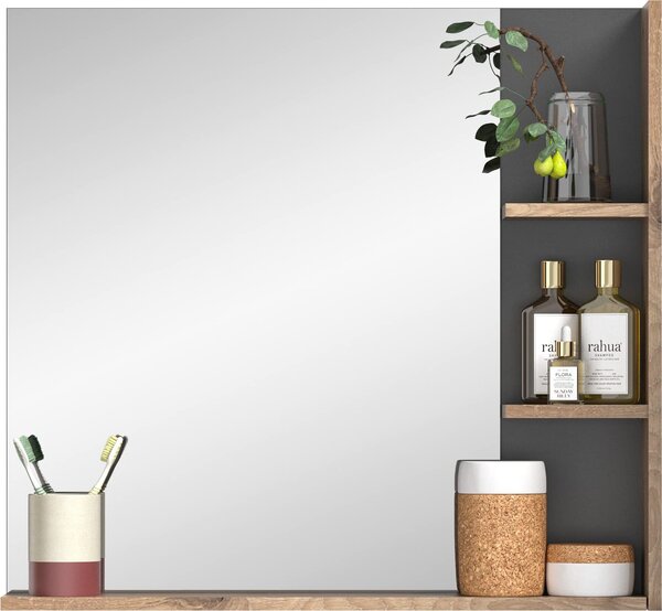 Dřevěné koupelnové zrcadlo Rootz X12B8719 – nástěnné zrcadlo – imitace dubu Nox – čedičově šedá – nadčasový design – 73 cm x 79 cm