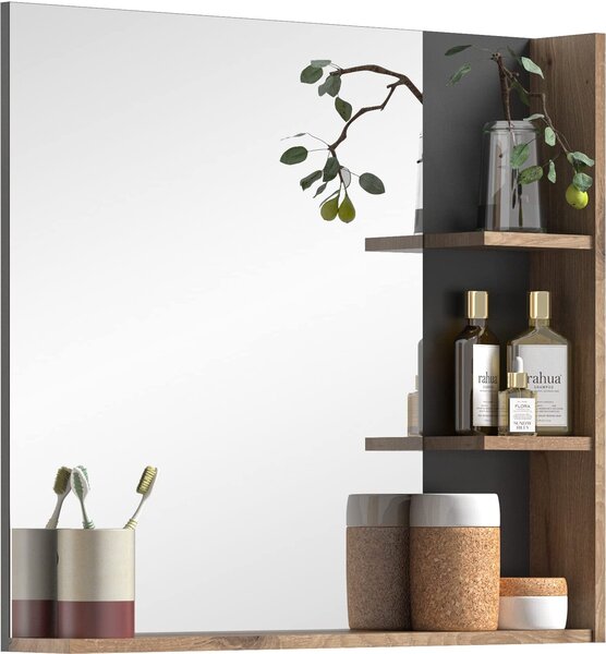 Dřevěné koupelnové zrcadlo Rootz X12B8719 – nástěnné zrcadlo – imitace dubu Nox – čedičově šedá – nadčasový design – 73 cm x 79 cm