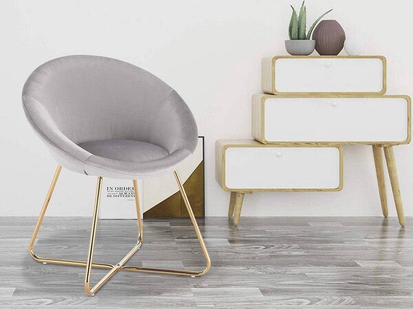 Happyment Leri – návštěvnická židle Leri – jídelní židle – světle šedý samet – kovové nohy – výška sedáku 44 cm