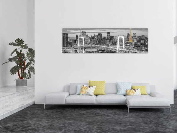 Obraz - Velkoměsto se žlutou věží (170x50 cm)