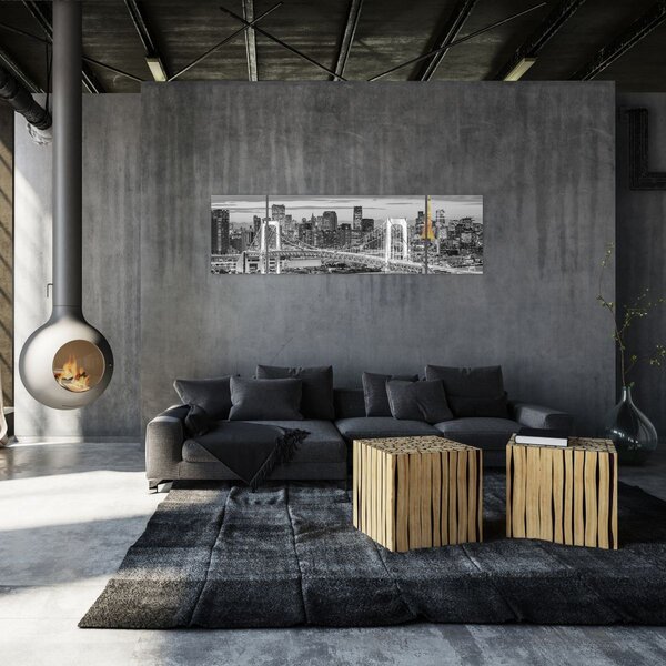 Obraz - Velkoměsto se žlutou věží (170x50 cm)