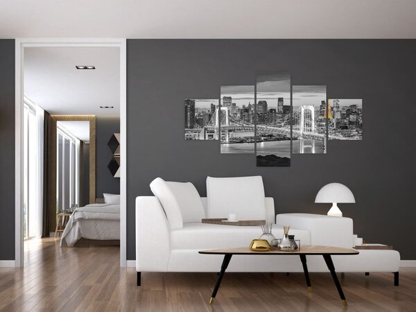 Obraz - Velkoměsto se žlutou věží (125x70 cm)