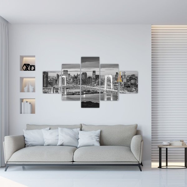 Obraz - Velkoměsto se žlutou věží (125x70 cm)