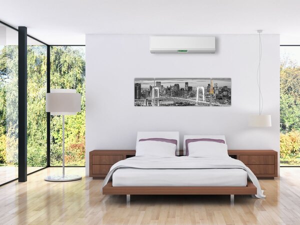 Obraz - Velkoměsto se žlutou věží (170x50 cm)