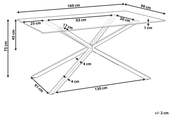 Jídelní stůl CORA Stříbrná 160 cm 90 cm Bezpečnostní sklo