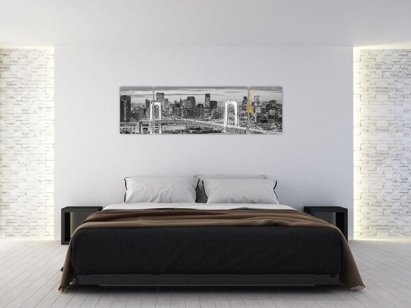 Obraz - Velkoměsto se žlutou věží (170x50 cm)