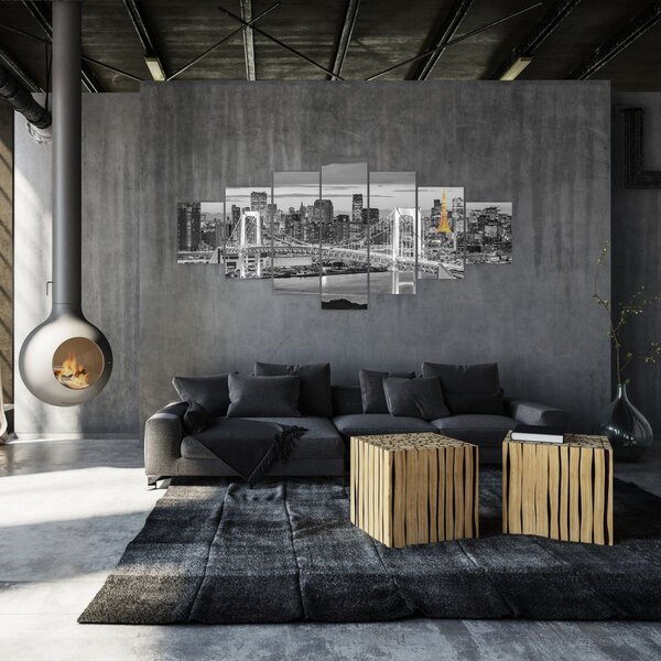 Obraz - Velkoměsto se žlutou věží (210x100 cm)