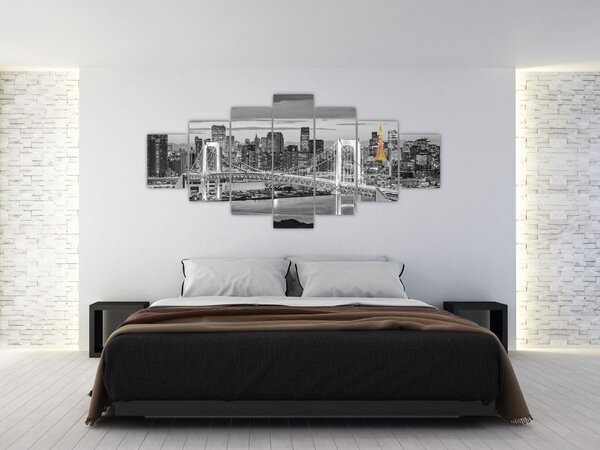 Obraz - Velkoměsto se žlutou věží (210x100 cm)