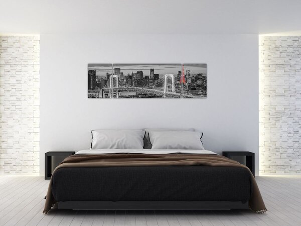 Obraz - Velkoměsto s červenou věží (170x50 cm)