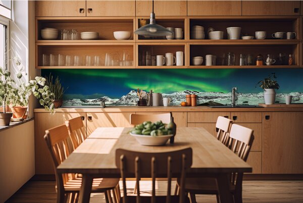 DIMEX | Fototapeta do kuchyně Aurora KI-420-139| 420 x 60 cm | zelená, modrá, bílá, černá