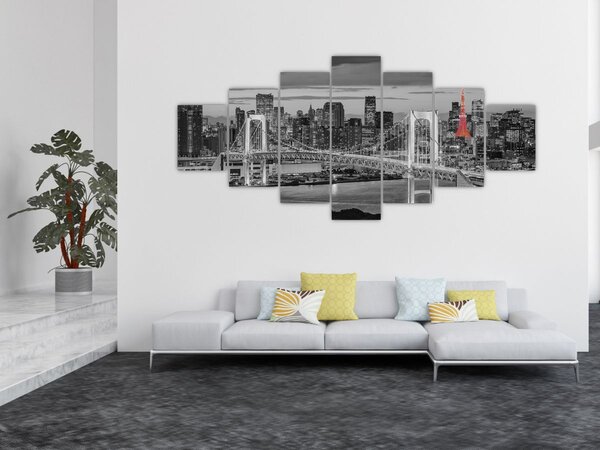 Obraz - Velkoměsto s červenou věží (210x100 cm)