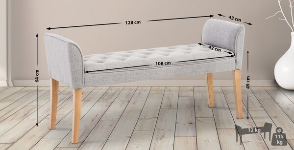 Lavice Cleopatra Chaiselongue látka, nohy antik světlé - Světle šedá