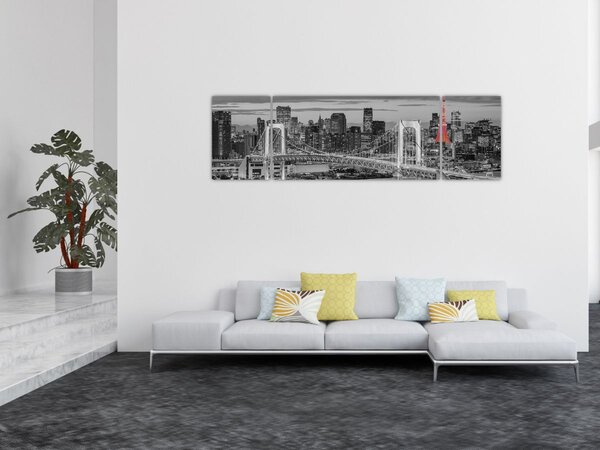 Obraz - Velkoměsto s červenou věží (170x50 cm)