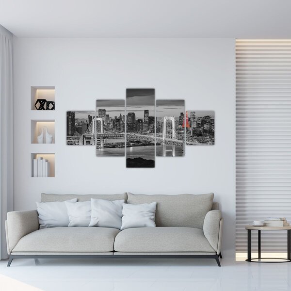 Obraz - Velkoměsto s červenou věží (125x70 cm)