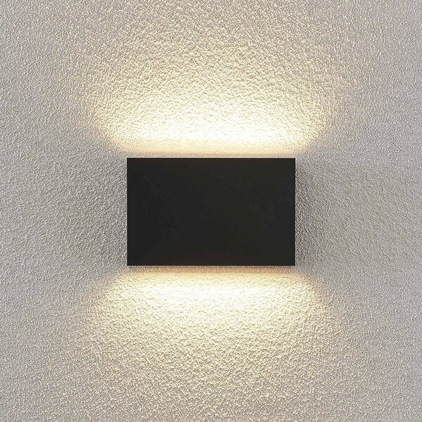 Lindby LED venkovní nástěnné svítidlo Jarte, 20 cm, nahoru/dolů, šedé, IP65, Černá, Plast, Moderní, Nástěnné svítidlo / světlem dolů