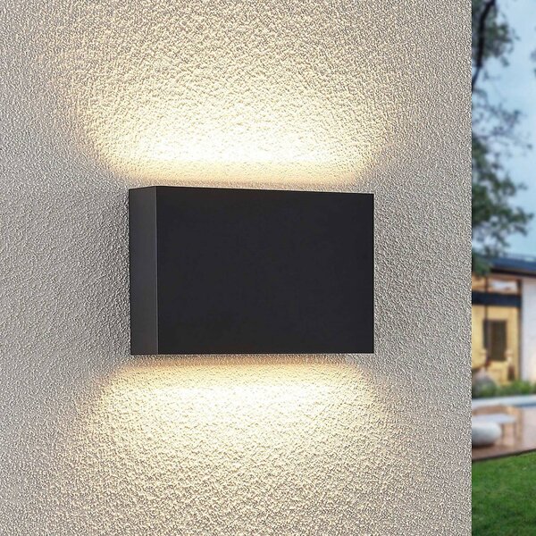 Lindby LED venkovní nástěnné svítidlo Jarte, 20 cm, nahoru/dolů, šedé, IP65, Černá, Plast, Moderní, Nástěnné svítidlo / světlem dolů