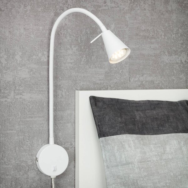 Briloner LED nástěnné světlo Tusa, bílé, kov, 45 cm, flexibilní rameno, Bílá / opál, Ložnice, kov, Moderní