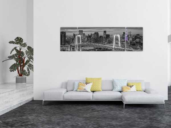 Obraz - Velkoměsto s fialovou věží (170x50 cm)