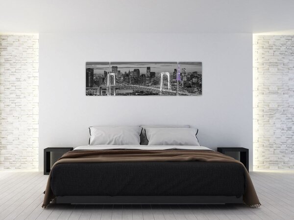 Obraz - Velkoměsto s fialovou věží (170x50 cm)