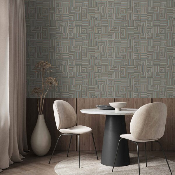 Geometrická vliesová tapeta na zeď, modro-hnědá, imitace látky, 23209-4, Omega, AdaWall