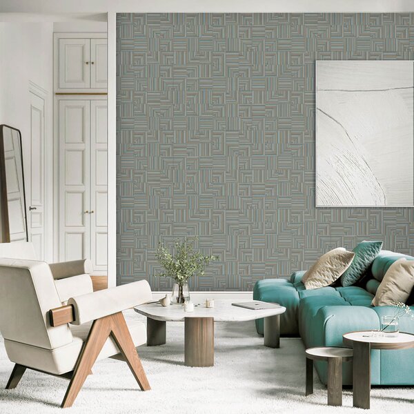 Geometrická vliesová tapeta na zeď, modro-hnědá, imitace látky, 23209-4, Omega, AdaWall