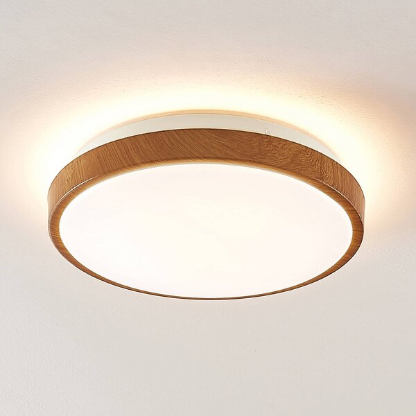 Lindby LED stropní svítidlo Mendosa, kulaté, světlé dřevo, Ø 29 cm, Světlé dřevo, Obývací pokoj / jídelna, Plast, Moderní