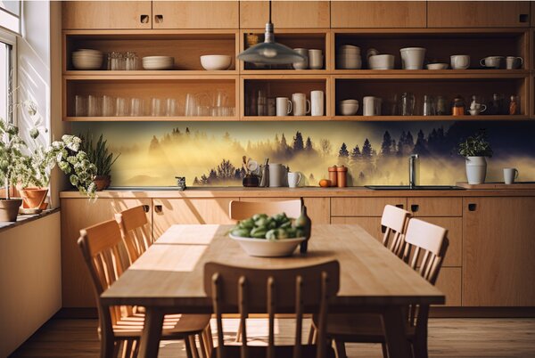 DIMEX | Fototapeta do kuchyně Lesní krajina KI-420-142| 420 x 60 cm | černá, žlutá