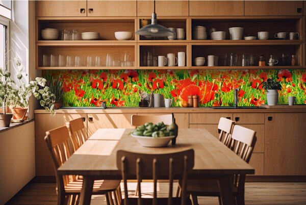 DIMEX | Fototapeta do kuchyně Červené vlčí máky KI-420-028| 420 x 60 cm | zelená, červená